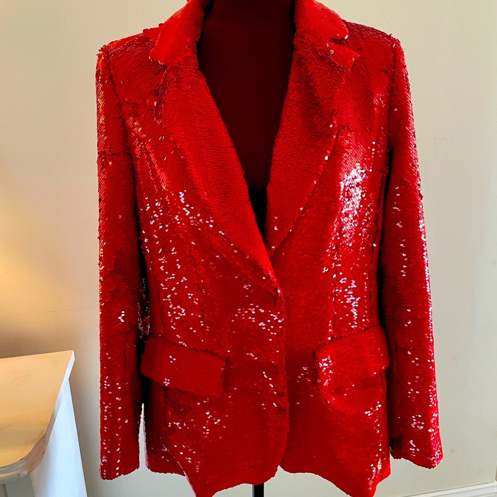 Sassy red sequin blazer perfect for holidays
